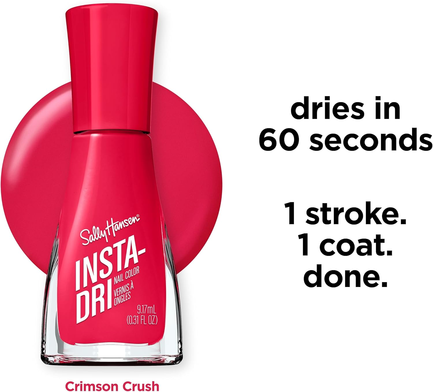 Sally Hansen Insta Dri Nail Polish - Crimson Crush​, Fast-Drying, Vegan Formula, Lasting Color, 9.17Ml image number 6