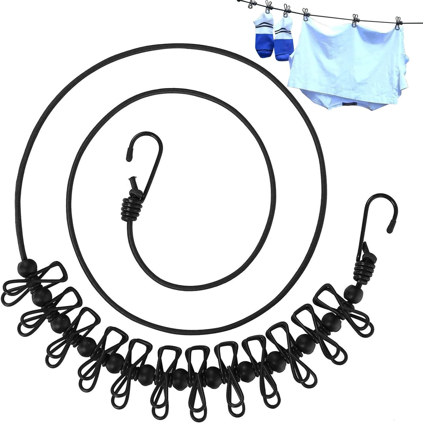 Portable Retractable Clotheslines with 12 Clothespins, Windproof Clothes Drying Line with 13 Anti-Skid Clips, Laundry Drying Line for Backyard Vacation Hotel Balcony (1Pack-Black) image number 4