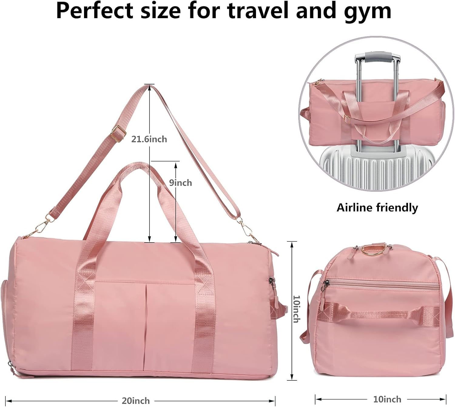 Waterproof Weekender Bags for Women, Travel Duffel Bag with Shoe Compartment, Foldable Gym Carry on Bag, Overnight Shoulder Bag - Grey image number 5