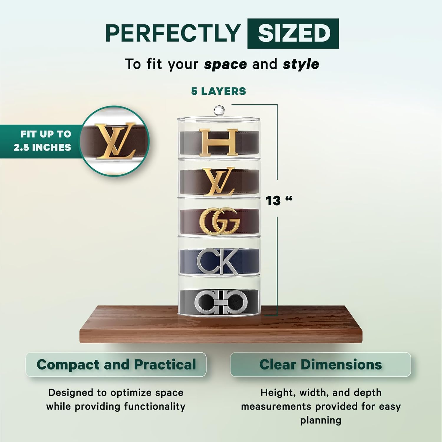 STUDIOMYO Acrylic Belt Organizer, 5-Layer, Clear, Minimalist, Dustproof, Unisex, Ideal for Jewelry, Watches, Cosmetics