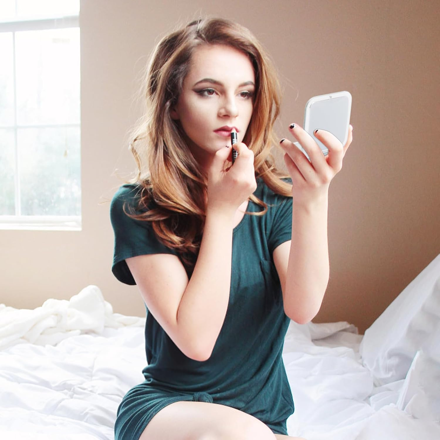 UOCAI Foldable Travel Mirror with 15X Magnifying Mirror and Tweezers, Double-Sided Compact Mirror with Magnification, Square Cosmetic Mirror, Travel Mirror Small for Purses, Handbags image number 3