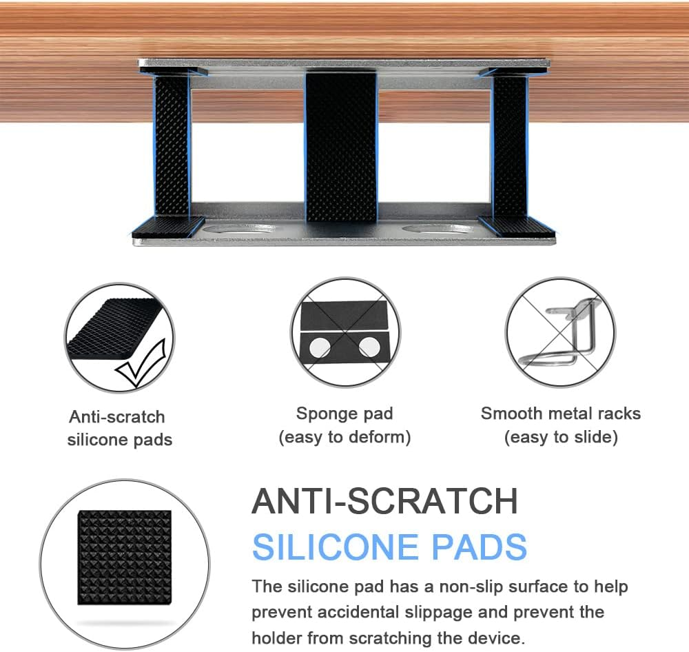 Under Desk Laptop Mount, JEMACHE Aluminium under Desk Shelf Holder for Laptop, Mac Mini, Macbook with Anti-Scratch Silicone (Silver) image number 1