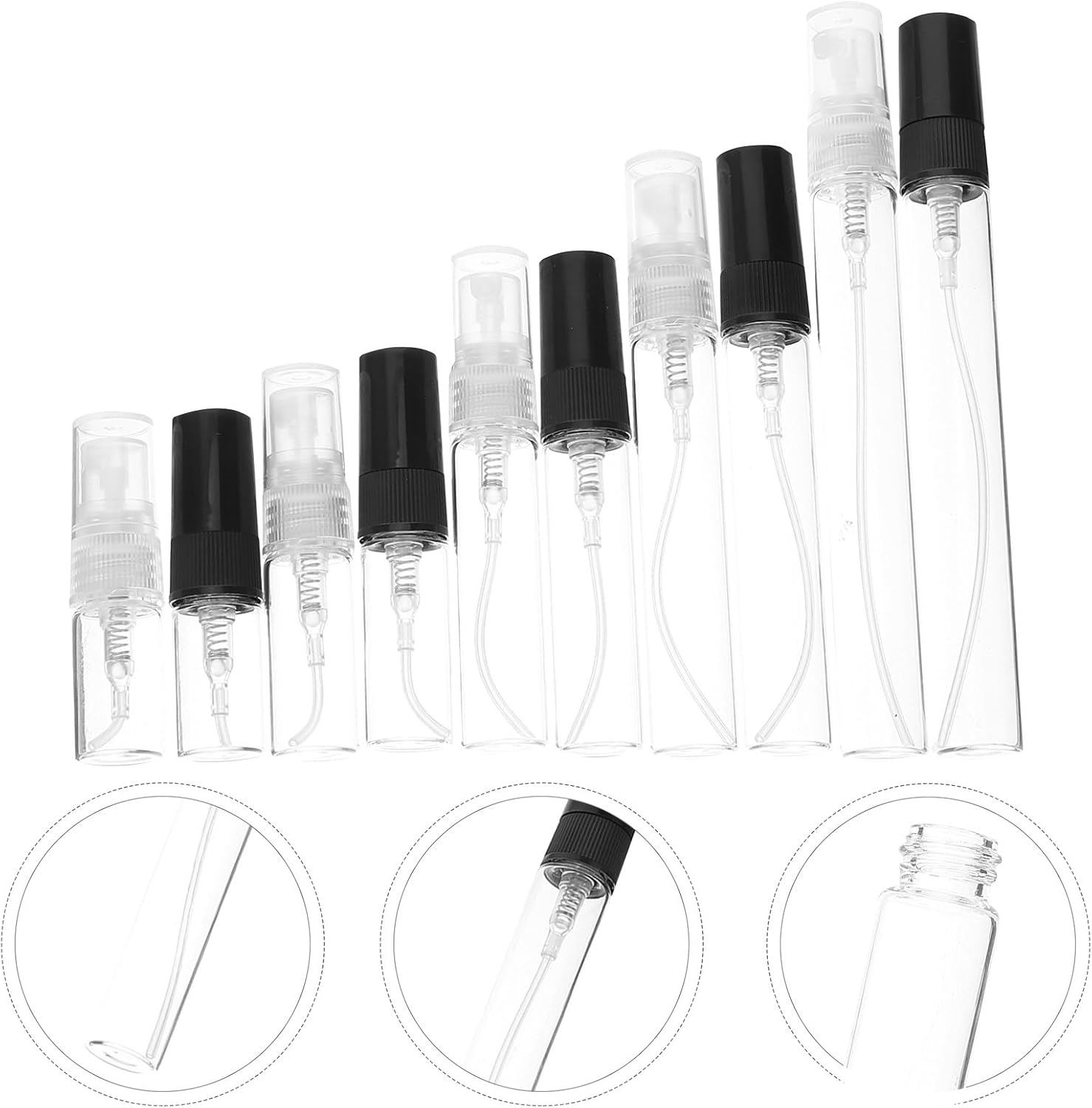 Veemoon 10Pcs Refillable Small Perfume Spray Bottles Set, Portable Empty Glass Sprayer Bottles for Essential Oils and Fragrance, Black Liquid Atomizer for Travel and Daily Use image number 1