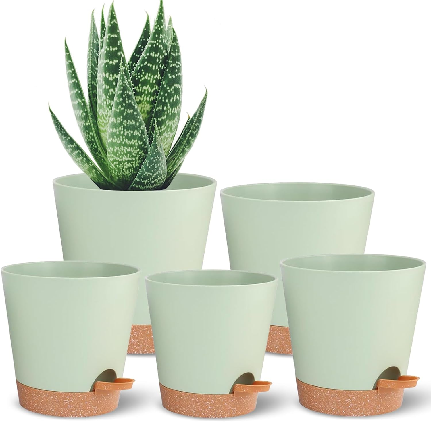 12Inch/2Pcs Self Watering Green Plastic Plant Pot Flower Planters with Drainage Hole and Deep Reservoir Large Planting Pots for for All Houseplants,Succulent, African Violets, Flowers and Cactus