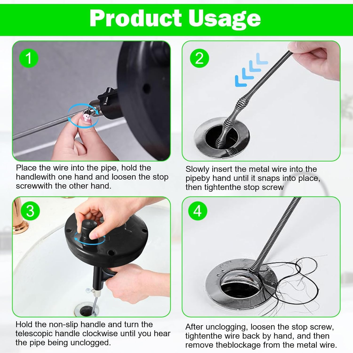 Drain Snake Auger 16.4Feet, Plumbing Snake Drain Hair Clog Removal Tool,Sink Unclogger Drain Cleaner Tool Heavy Duty Toilet Snake Auger, for Bathroom Kitchen Tub Shower Drain Clog Remover with Gloves image number 1