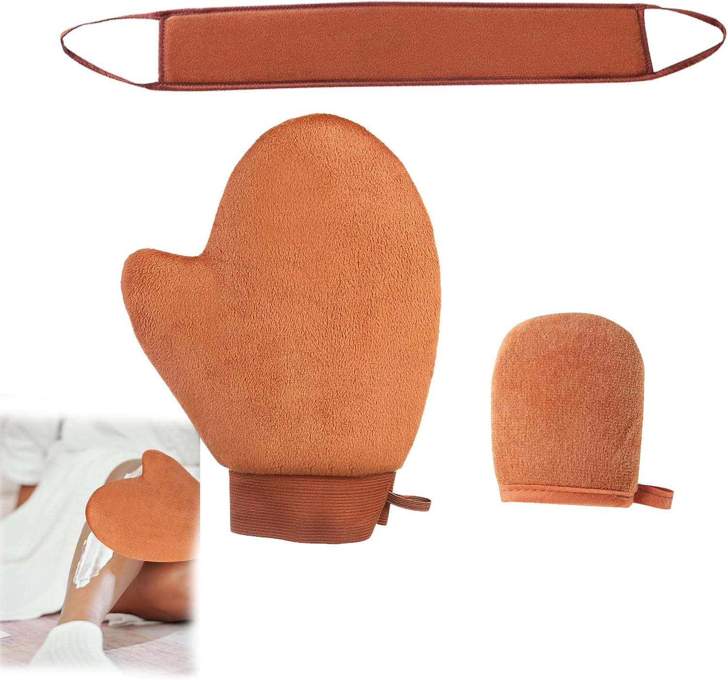 2 in 1 Self Tanning Mitt, 3 Pcs Self Tan Applicator, Evenly Apply Lotion Applicator, Thumb Ultra Soft Tanning Glove with Streak-Free Bronzed Glow for Fake Tan, Sunless Tan & Spray Tan image number 4