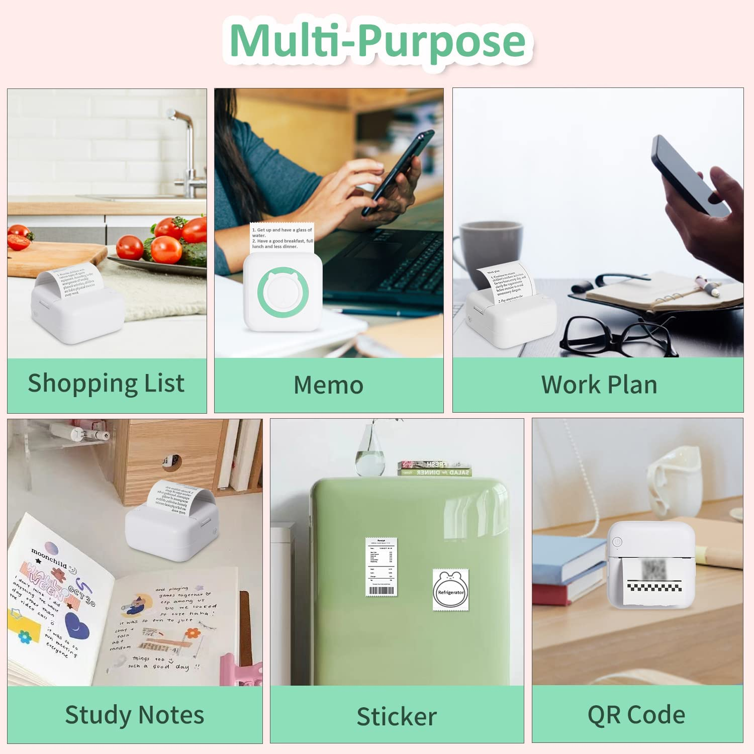 AURTEC Mini Thermal Printer, Portable Wireless Bluetooth Inkless Printer with 3 Rolls of Sticker and 3 Rolls of Thermal Paper, Compatible with Android/Ios, Pocket Printer for Memo, DIY, Photo and More image number 5