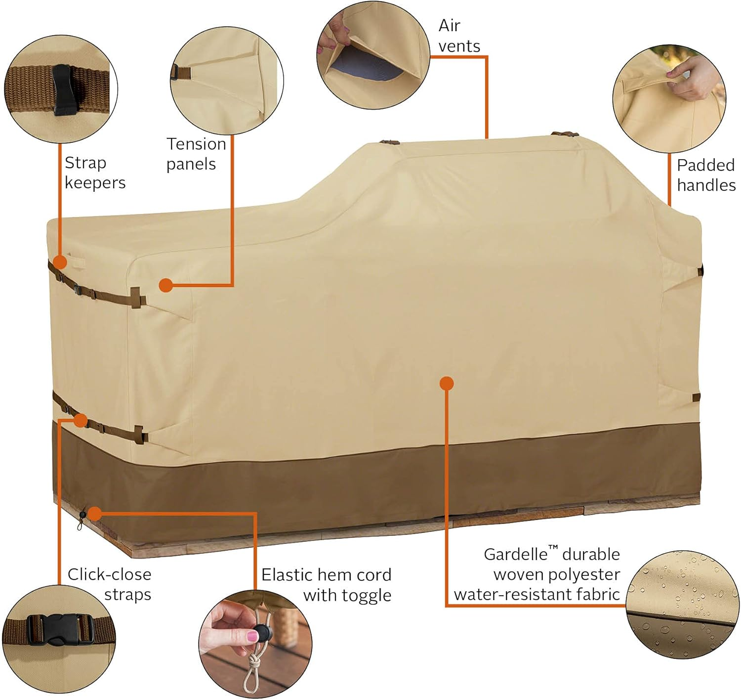 Classic Accessories 55-627-051501-00 Veranda Water-Resistant 98 Inch Island BBQ Grill Head Cover,Pebble,X-Large