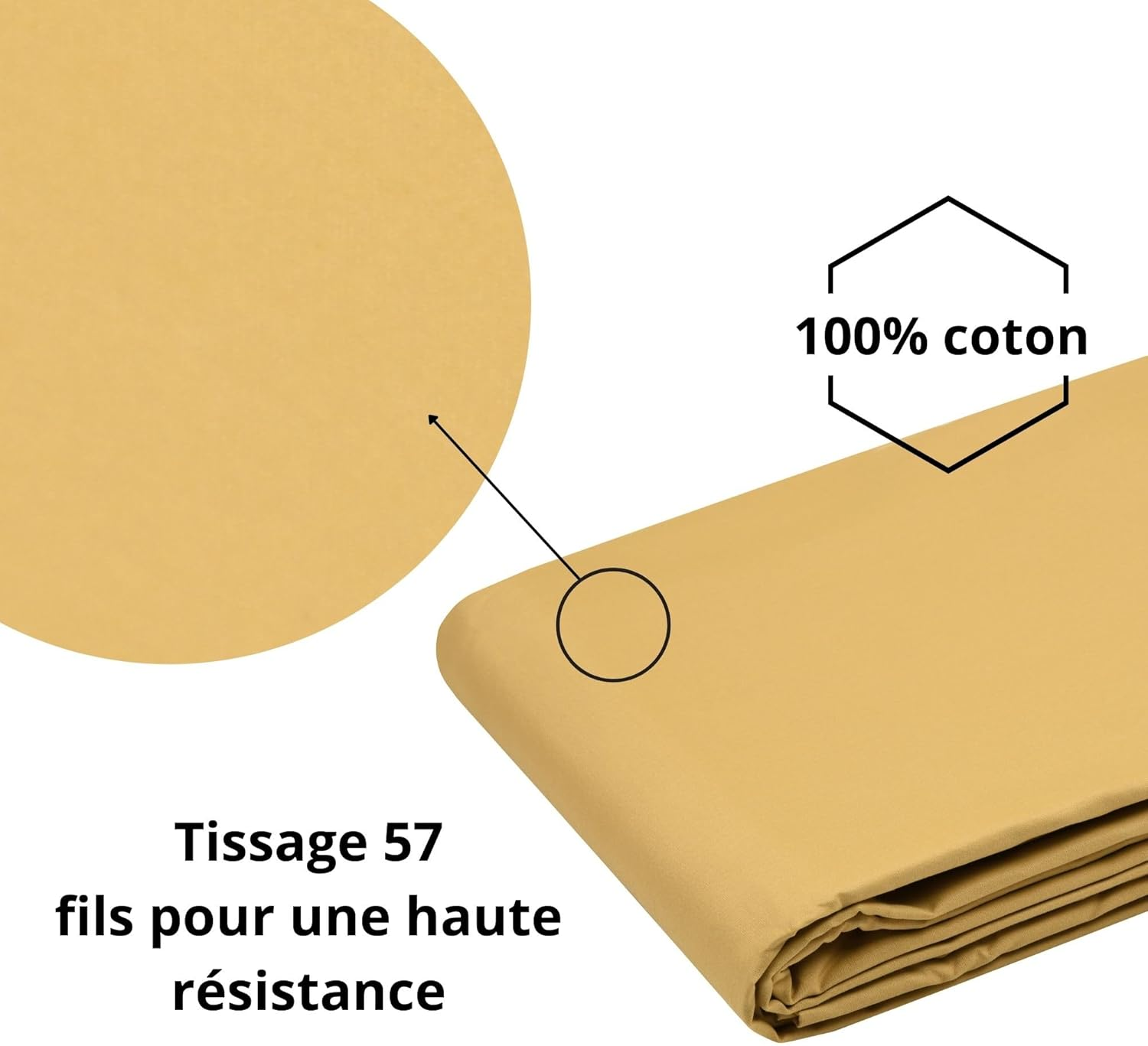 STOF - Flat Sheet - Size 240 X 300 Cm - Cotton Percale Quality - 100% Oeko-Tex Certified Cotton - Mustard Colour - Elysee Model - Bed Linen for Home - Soft and Comfortable image number 4