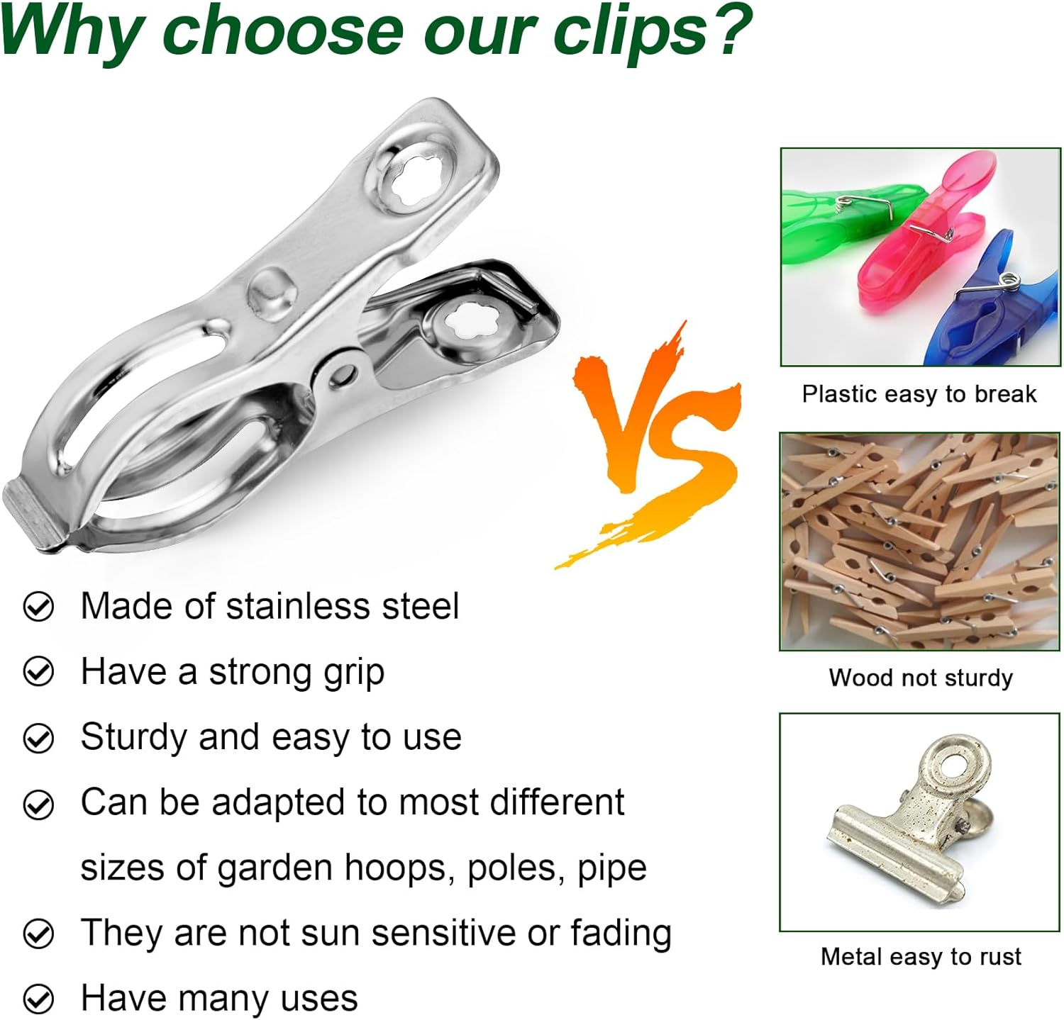 60 Pcs Row Cover Clips, Garden Clamps for Netting, Greenhouse Clamps Made of Stainless Steel, Have a Strong Grip of Greenhouse Clips, for 1/2'', 3/4'', 1'' Garden Hoops or Pvc image number 2