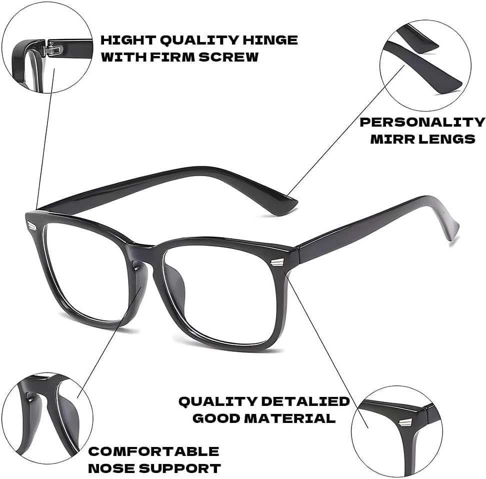 QISANKEE Blue Light Blocking Glasses for Woman/Men, Fashion Square Fake Eyeglasses with Clear Lens, Computer Reading/Gaming/Tv/Phones Glasses(Black) image number 4