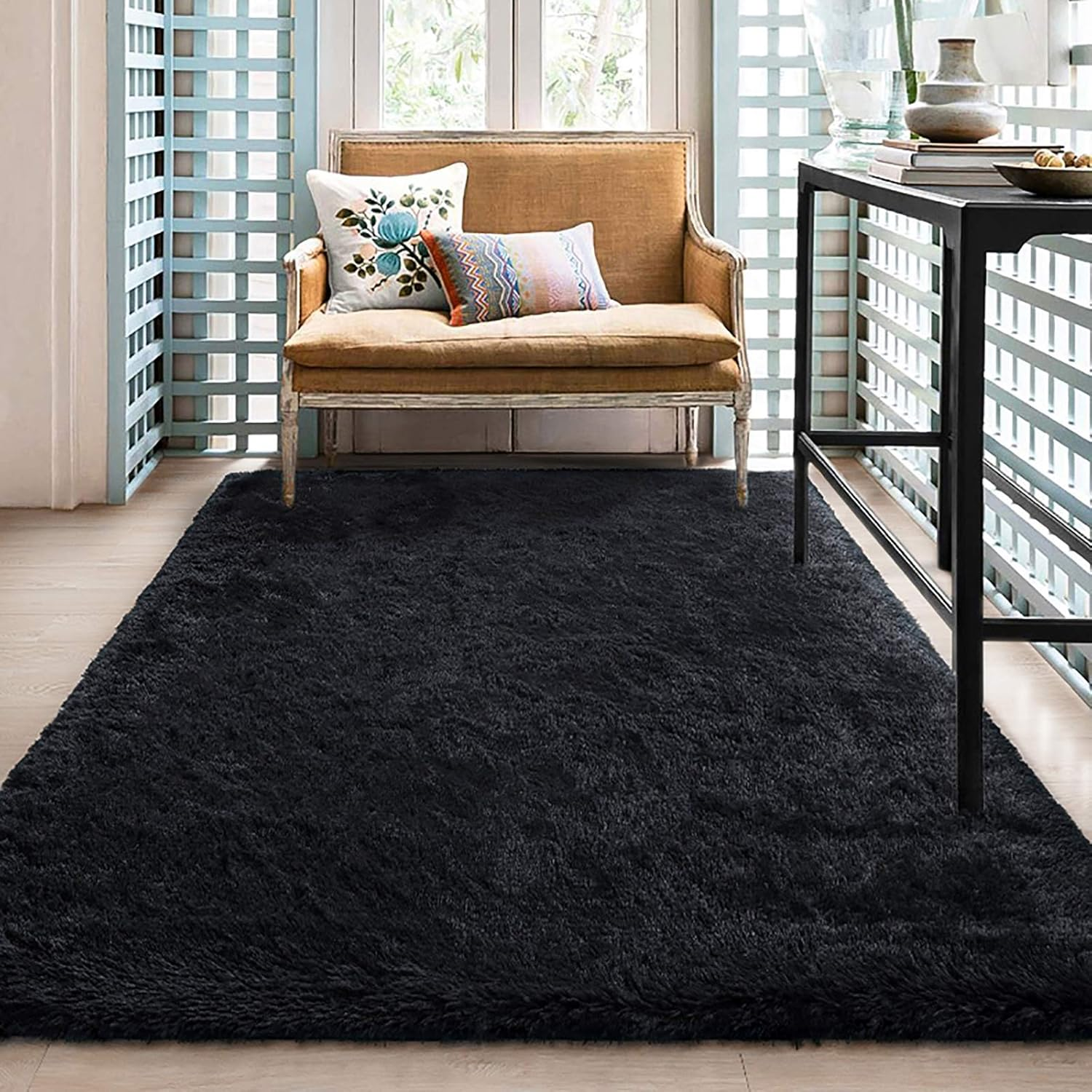 Pacapet Fluffy Area Rugs, Black Shag Rug for Bedroom, Plush Furry Rugs for Living Room, Fuzzy Carpet for Kid'S Room, Nursery, Home Decor, 3 X 5 Feet image number 4