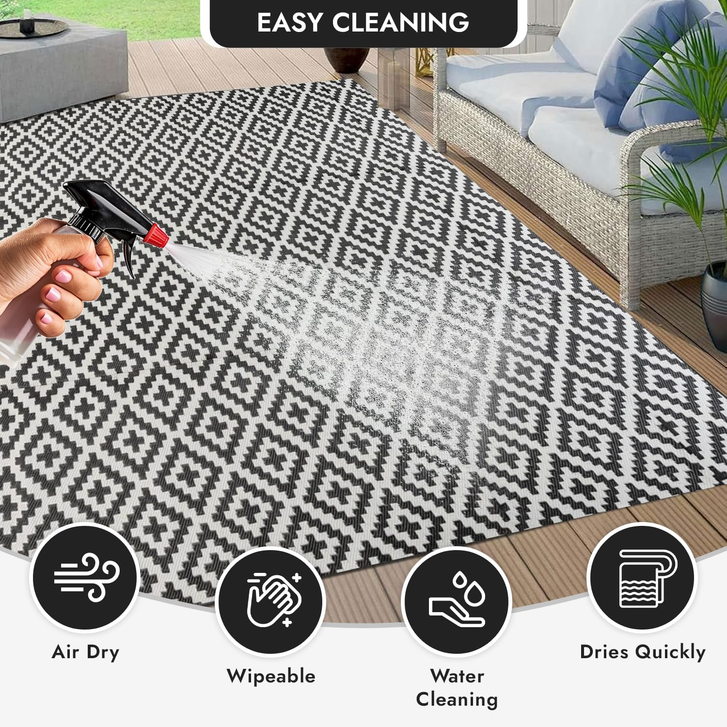 Outdoor Rug - Diamond Black and Grey Square (300 X 300 Cm) image number 6