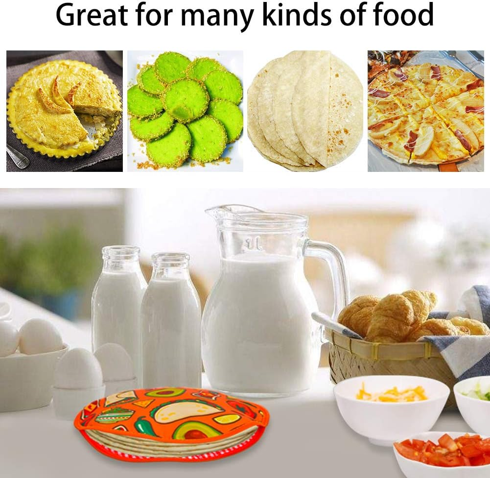 VNOM Tortilla Warmer Pouch 12 Inch Insulated & Microwaveable Fabric Tortilla Keeper Holder Keeps Warm for Corn Flour Taco Pizza Bread up to One Hour,Orange image number 2