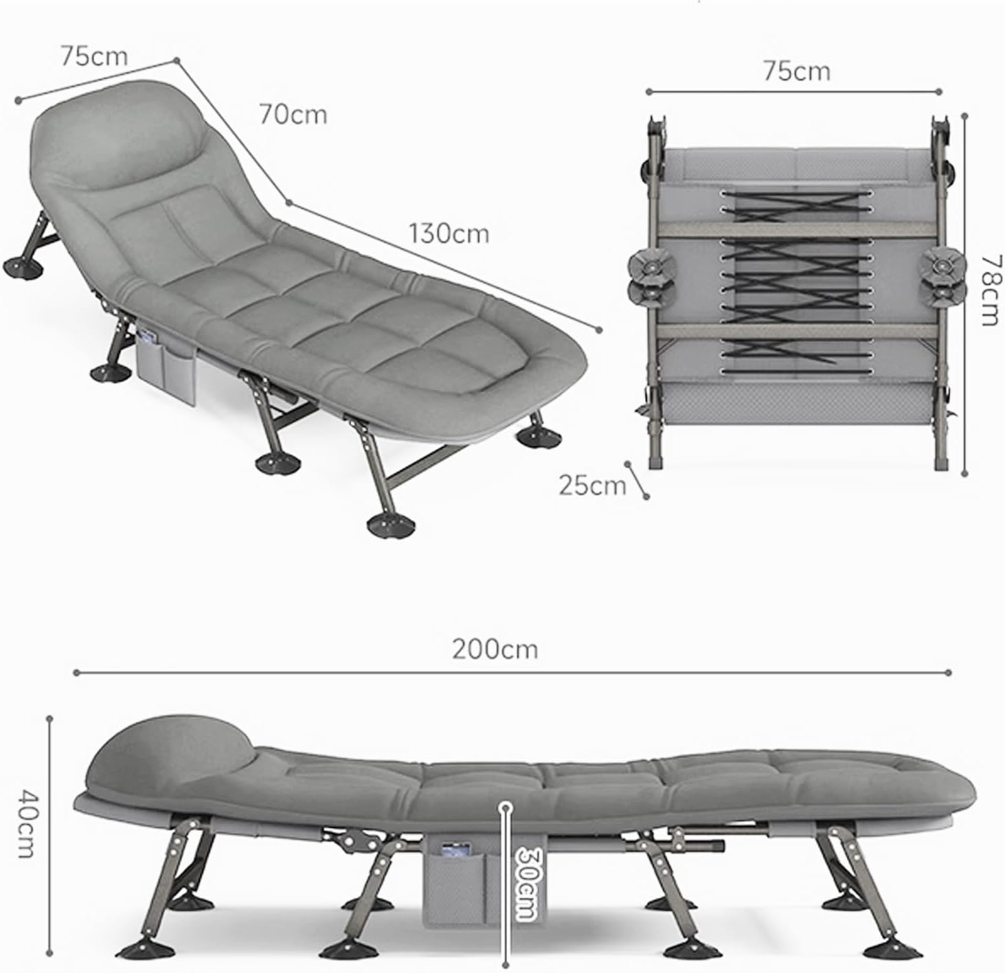 Camping Cot with Cushion and Pillow, 8 Legs Comfortable Folding Bed with Mattress for Adults, 6 Angle Luxury Recliner Lounge Chair Sleeping Mattress Indoor Outdoor Office Lounger Adult Beach Bed image number 5