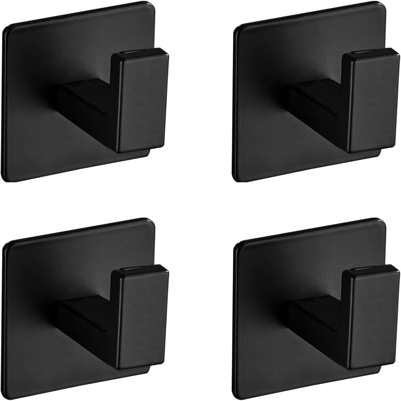 4 Pack Adhesive Towel Hooks, Heavy Duty Aluminum Wall Hooks for Bathroom, Kitchen, Office &ndash; Matte Black Hanging Hooks for Towels, Robes, Coats, Hats, Clothes, Shower & Door (Black) image number 3