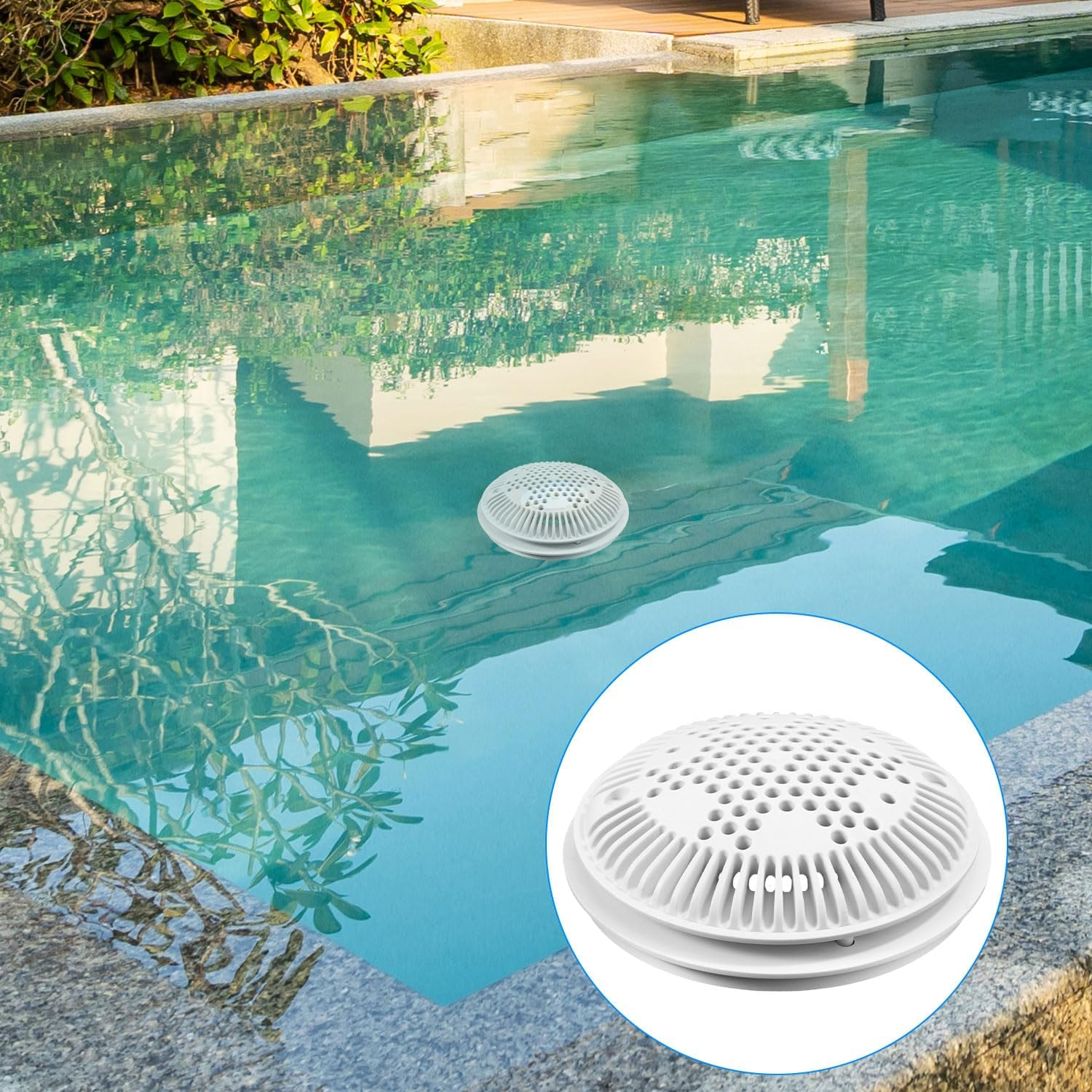 Lyreh Pool Main Drain Cover Compatible with Hayward, White Anti-Vortex Drain Cover Suction and Dual Suction Outlet for Ground Swimming Pool Replacement Accessories image number 3