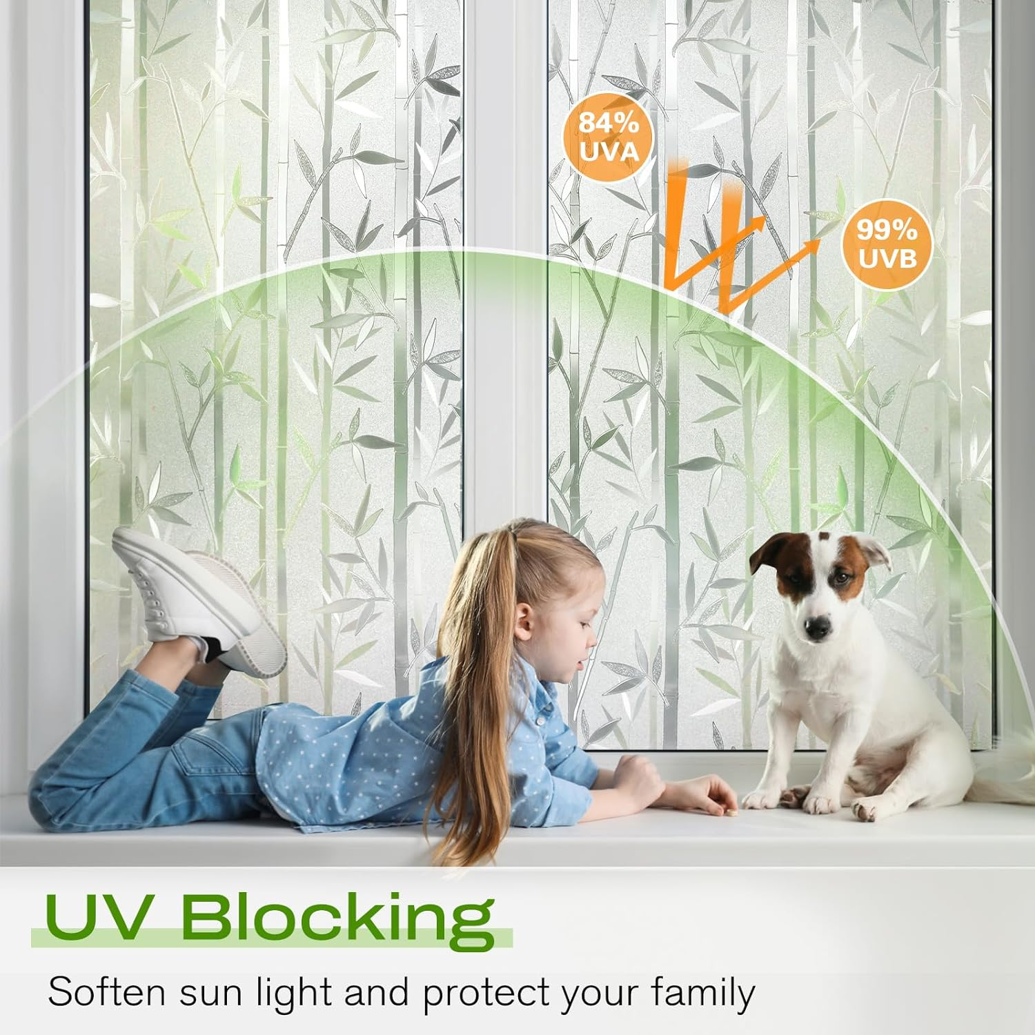 Rabbitgoo Bamboo Window Film Stained Glass Window Privacy Films Frosted Window Covering Decorative Window Cling Non-Adhesive Removable Window Decal No Glue Window Sticker for Home 60 X 200 Cm image number 1