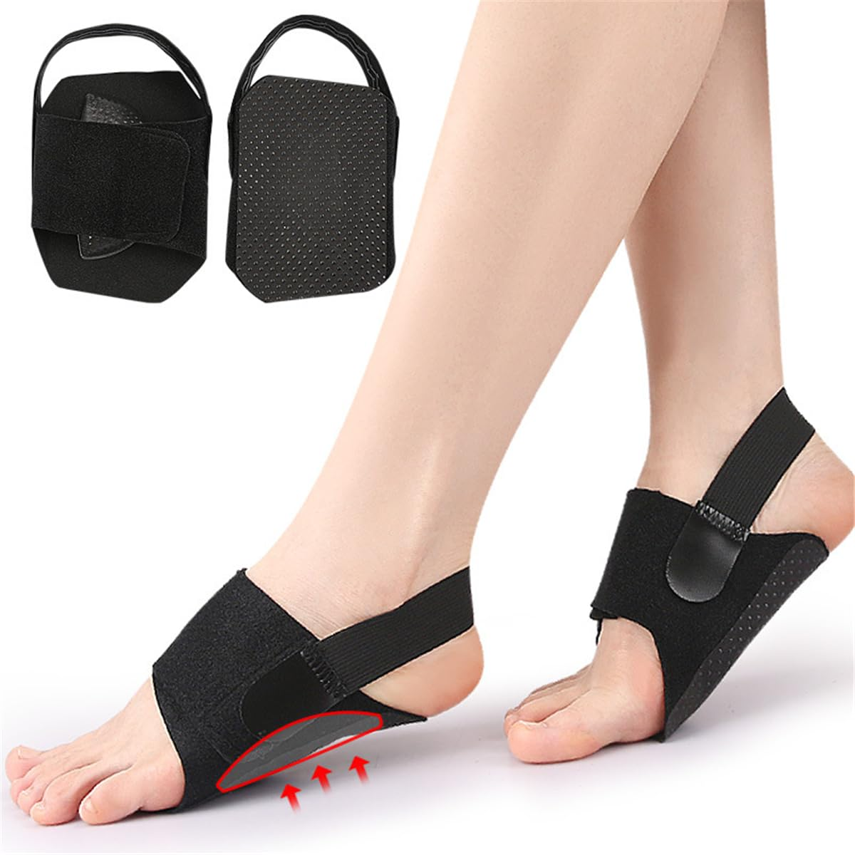 Arch Support Braces for Plantar Fasciitis Relief, Adjustable Arch Support Sleeves with Built-In Orthotics, Adjustable Non-Slip Bands & Gel Pads for Flat Feet High & Fallen Arch, 1 Pair, Black image number 2
