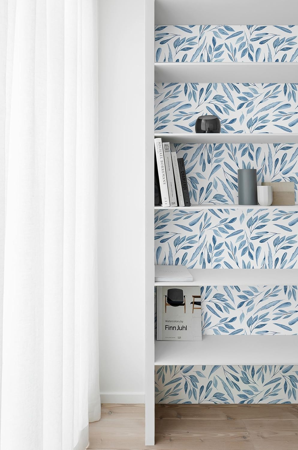 Haokhome 93199 Modern Peel and Stick Wallpaper Blue Branches with Leaves Removable Vinyl Self Adhesive Contactpaper 0.45M X 3M image number 4