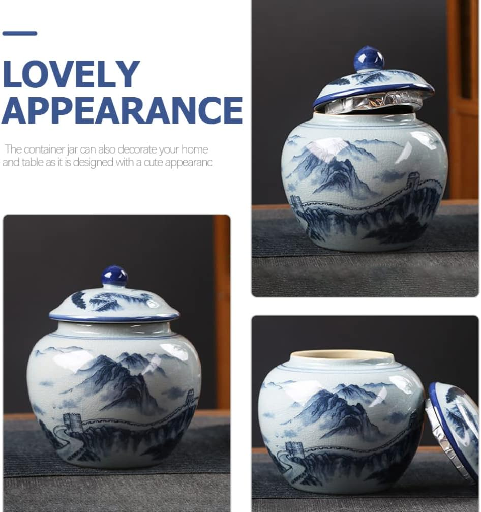 Kichvoe Ceramic Tea Can Storage Jar Airtight Lid for Loose Leaf Tea Kitchen Home Decor and Candy Utensil image number 1