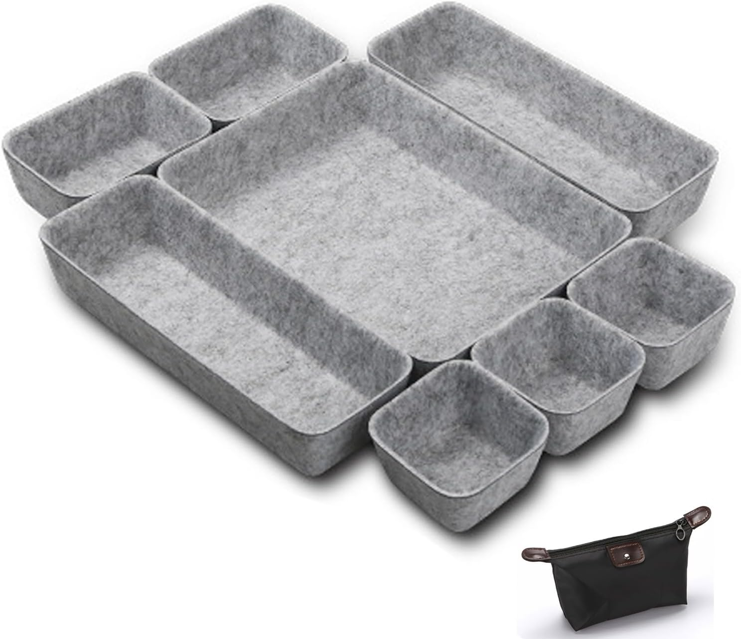 Drawer Organizers Tray Felt Storage Bins Office Desk，Grey Storage Container,Jewelry Organizing Box (Grey)