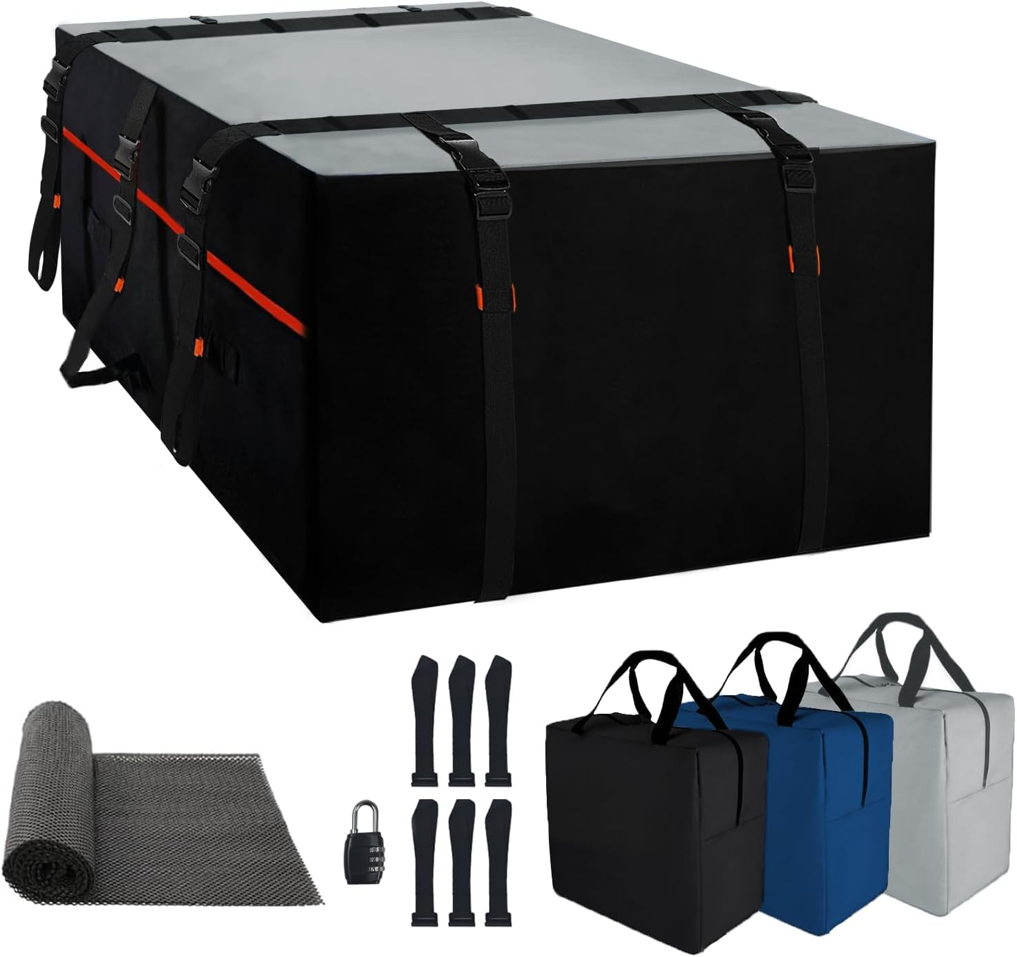 XXL 28 Cuft Car Rooftop Cargo Carrier Bag Extra Waterproof Car Roof Storage with 10 Heavy Duty Tie down Straps and 6 Hooks Roof Bag Cargo Carrier for Top of Vehicle With/Without Rack image number 1