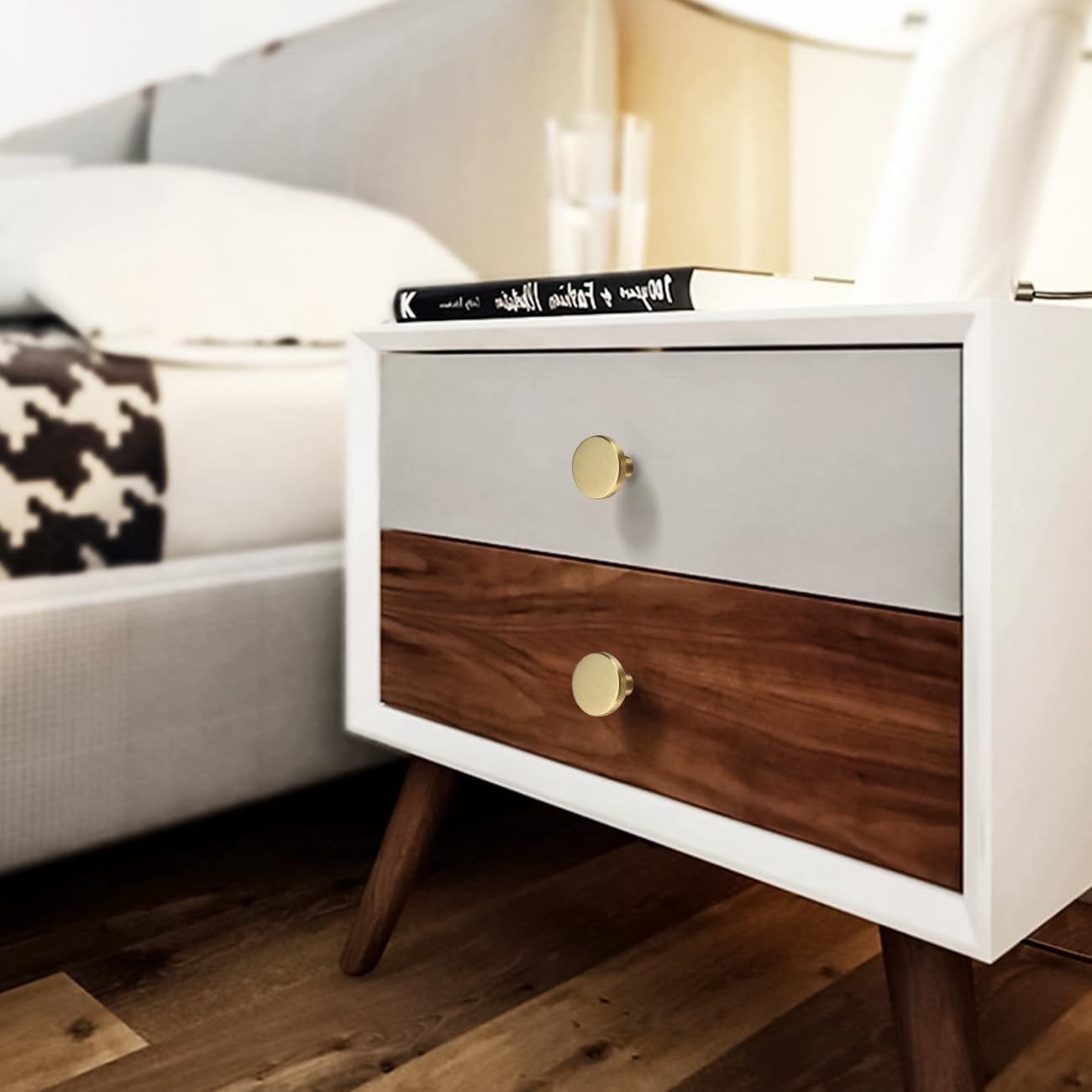 Gold Cabinet Knobs,4Pcs round Brass Brushed Drawer Handles,20Mm Golden Hardware Dresser Drawer Knob,Gold Solid Knobs for Bathroom,Wardrobe and Kitchen Cupboard Doors image number 5