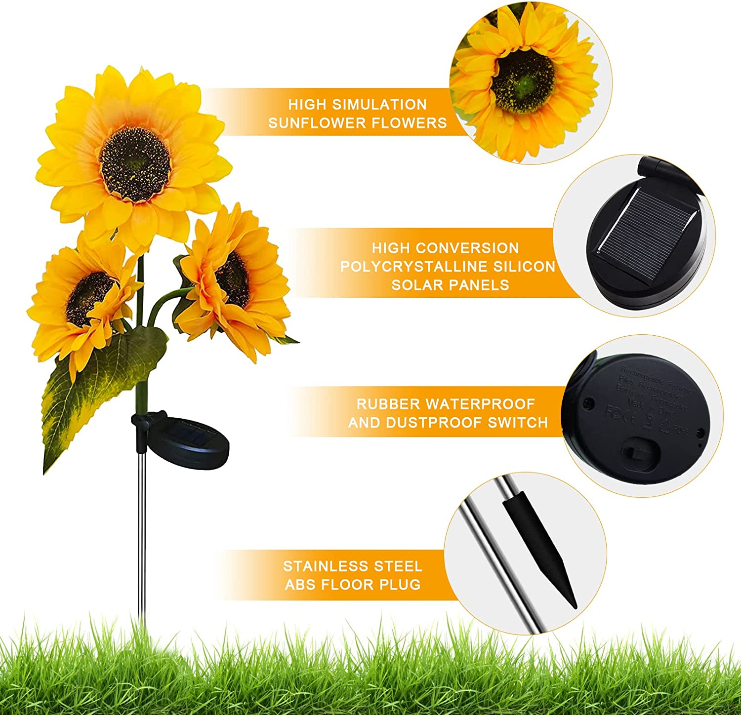 Solar Lights Outdoor Garden Decor - 2 Pack Solar Garden Lights with 6 Sunflower Lights, Waterproof Solar Outdoor Lights Auto On/Off Solar Decorative Lights for Garden,Patio,Backyard,Lawn Yard Pathway image number 6