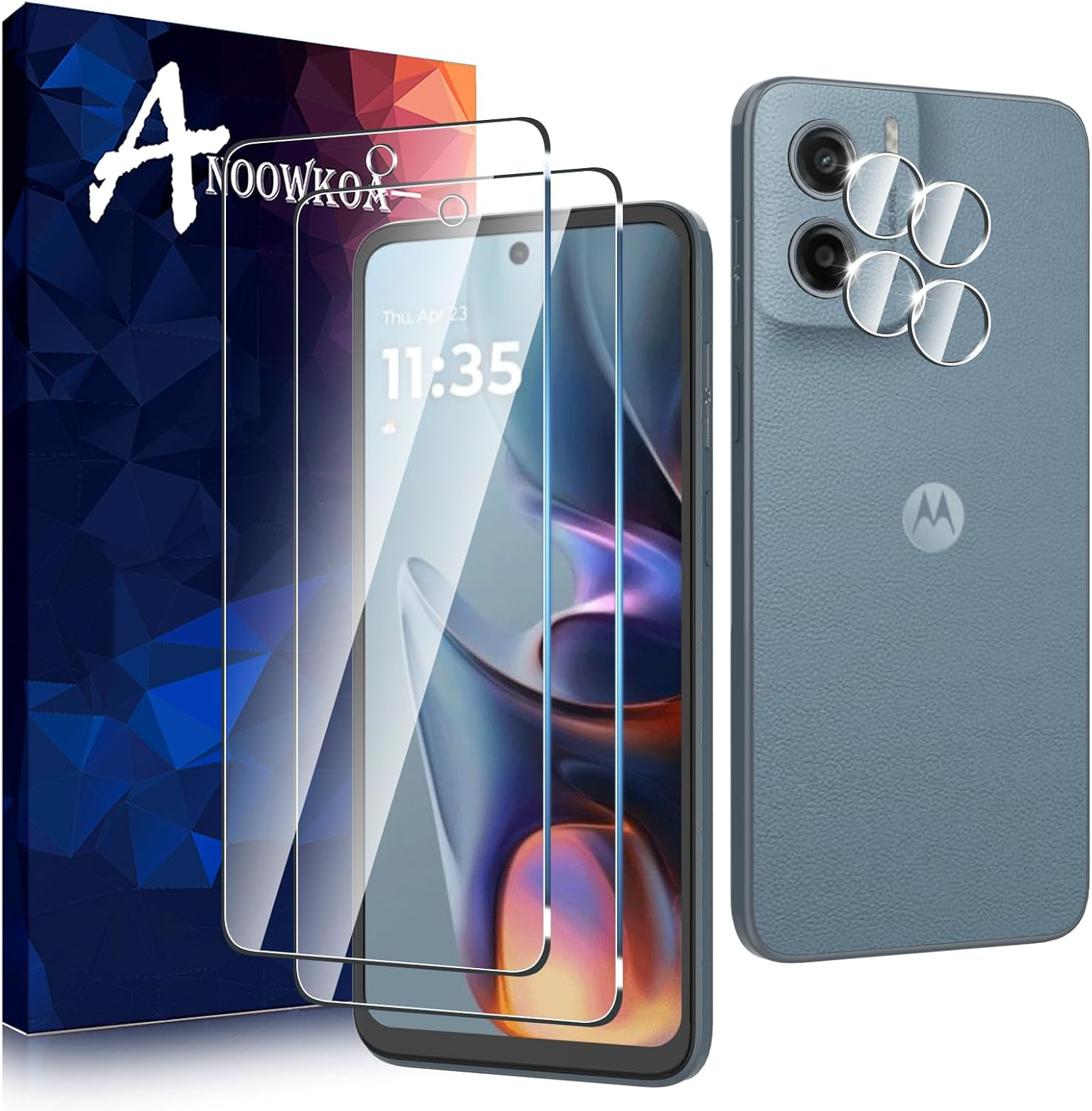 Anoowkoa 2+2 Pack for Motorola Moto G15/G15 Power Screen Protectors and Camera Lens Protectors Guard Tempered Glass Film, anti Fingerprints Protective Film