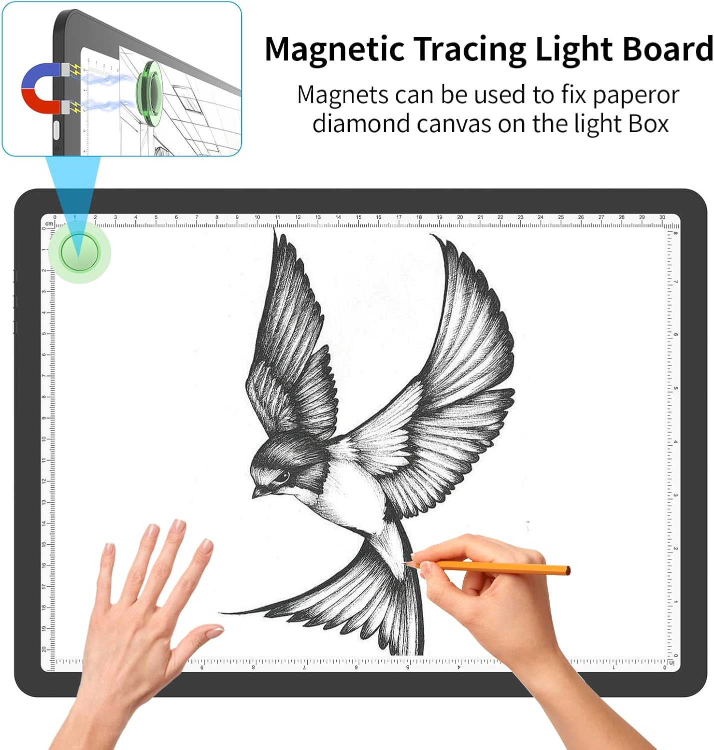 Phylosal Magnetic A4 Light Pad, Super Bright Light Box with Side Button, Diamond Art Light Board, Lightbox for Tracing and Drawing, USB Power Artcraft Light Table for Sketching, Weeding Vinyl (Black) image number 2
