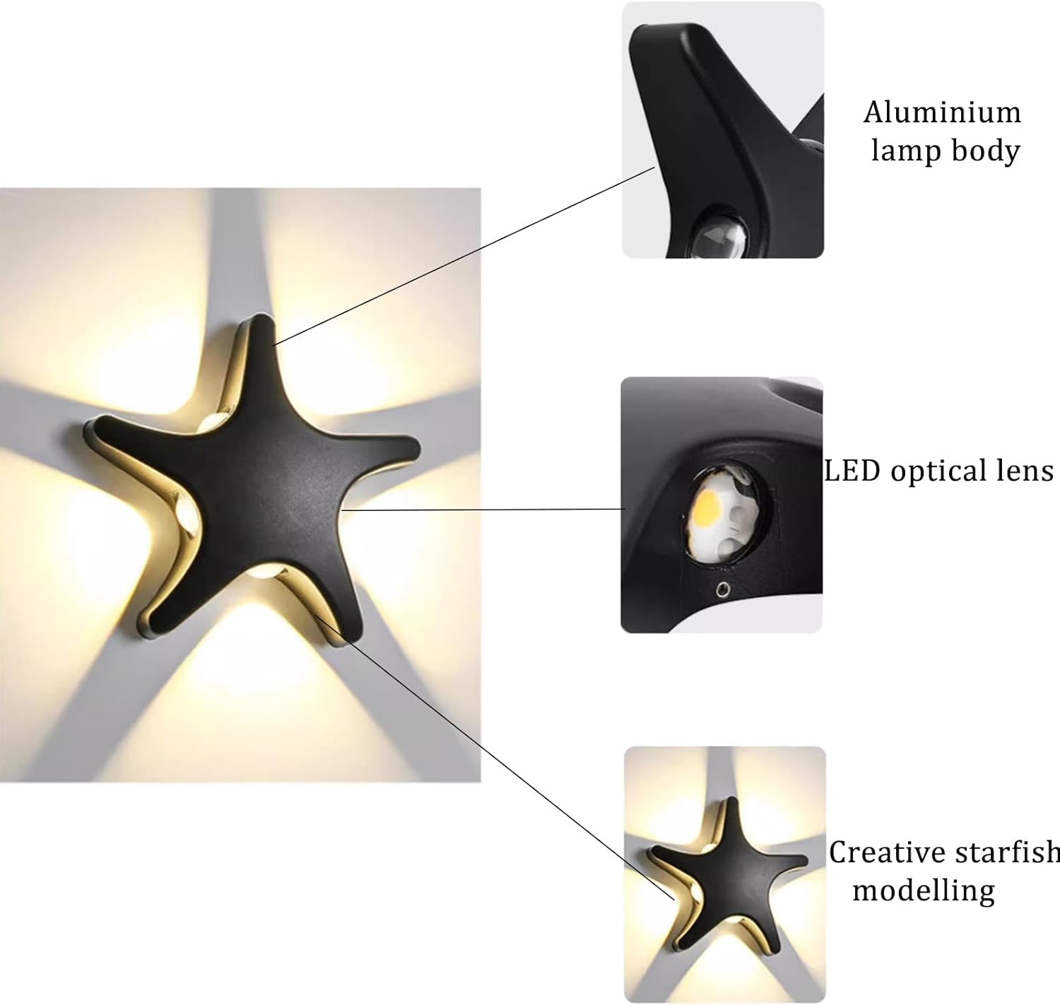 LED Outdoor Wall Light IP65 Waterproof Wall Lamp Starfish Wall Sconce Modern Outside/Indoor Aluminum Natural Star Elements Walkway Garden Children'S Room 3000K/4000K/6500K (White,White Light) XXZ image number 3