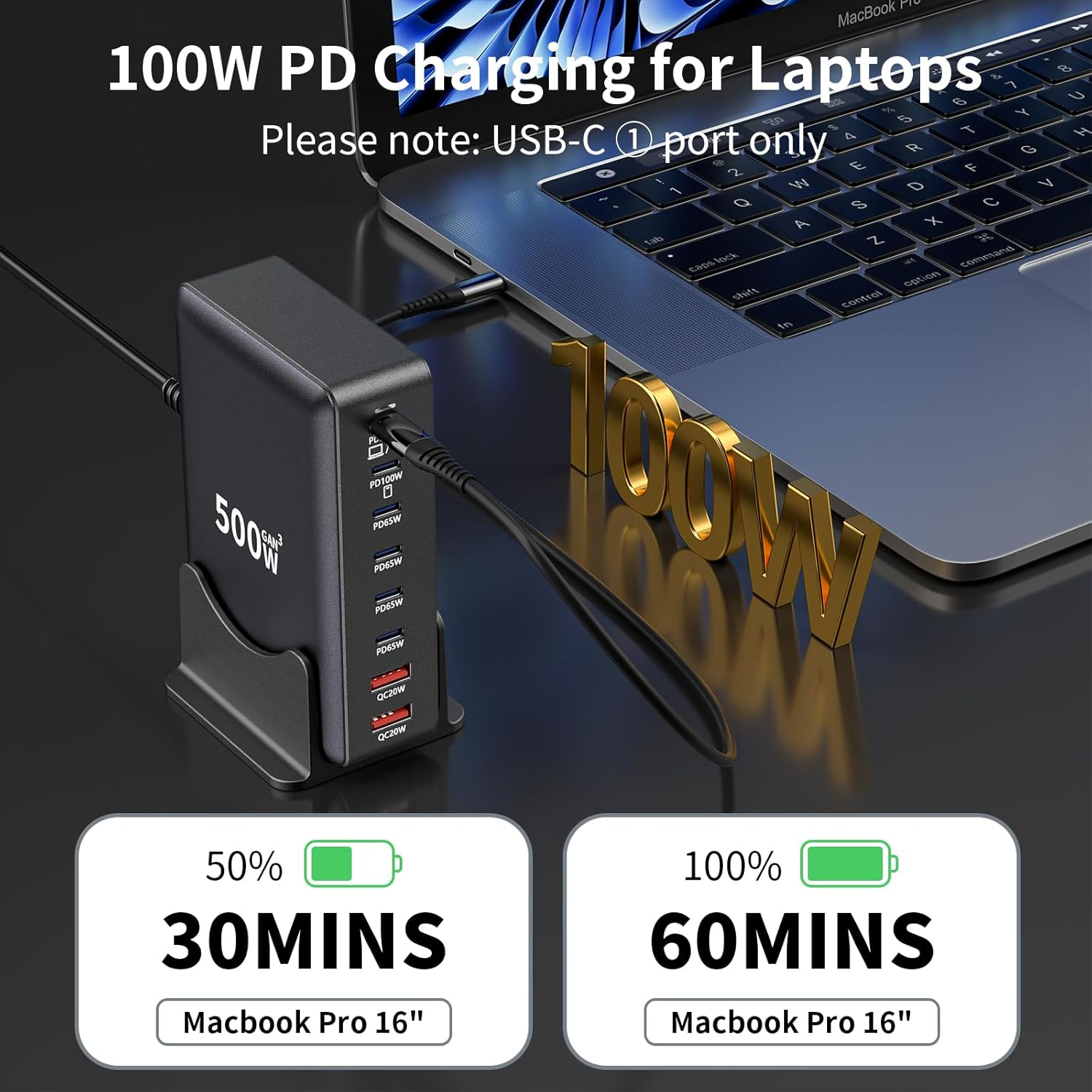 Roccar 500W USB C Charger, 8-Port Charging Station, Gan III Fast Charger Block, Portable USB Charging Hub for Iphone, Ipad, Samsung, Macbook and More image number 5