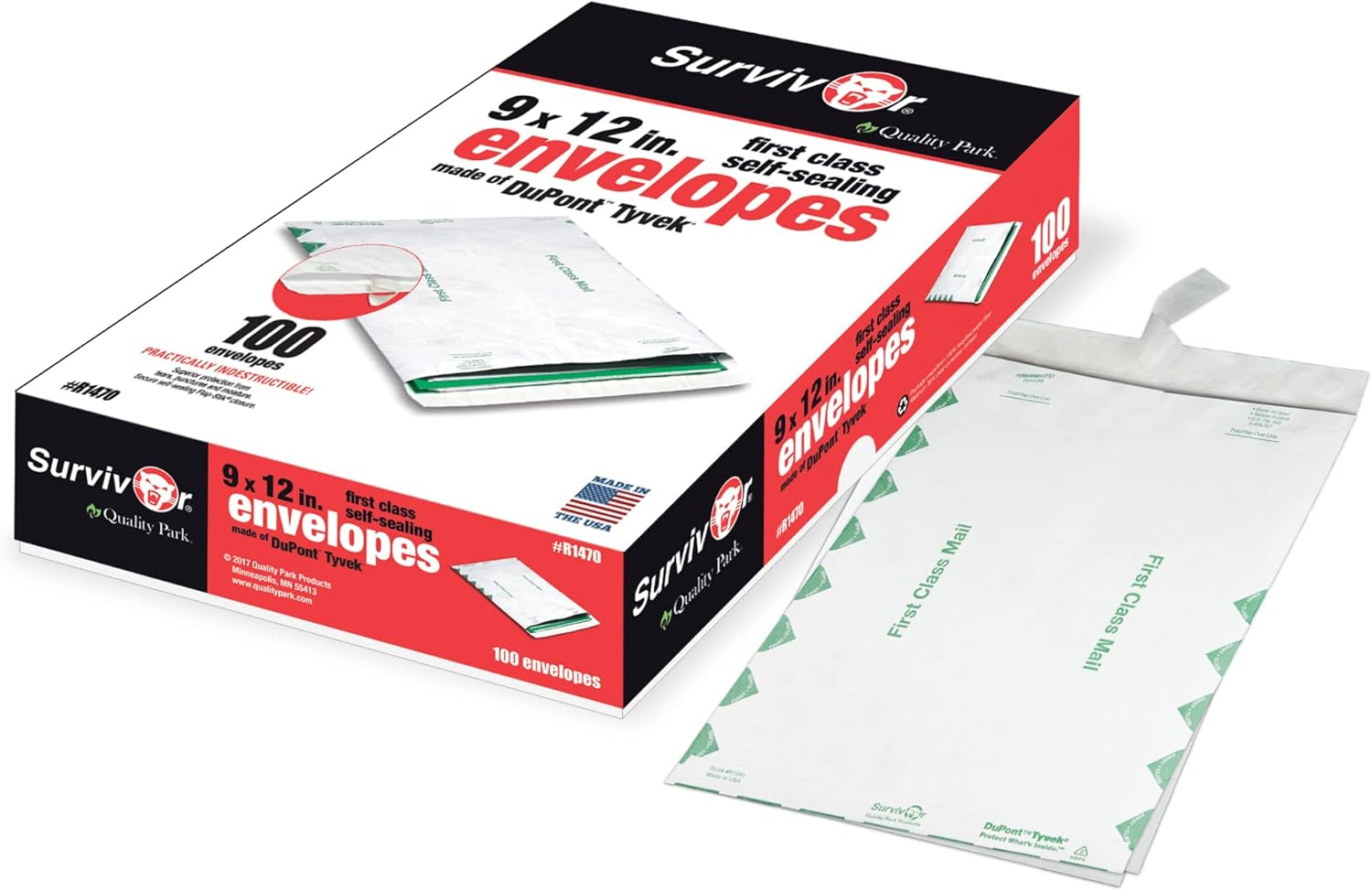 Survivor R1470 Tyvek USPS First Class Mailer, 9 X 12, White (Box of 100) image number 5