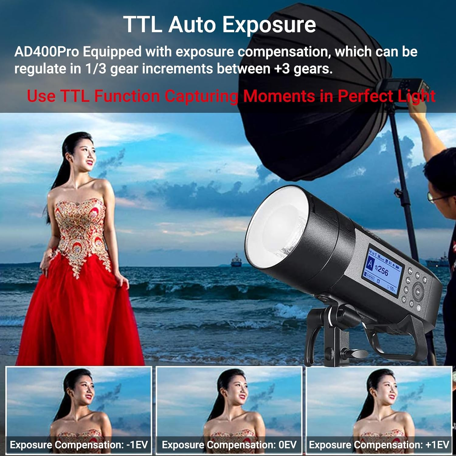 Godox Ad400Pro AD400 Pro Studio Flash 400W TTL 1/8000S HSS 2.4G Wireless Strobe Light with High Performance Li-Ion Battery 390 Full Power Recycling Time, 0.01-1S 30W LED Modeling Lamp image number 4
