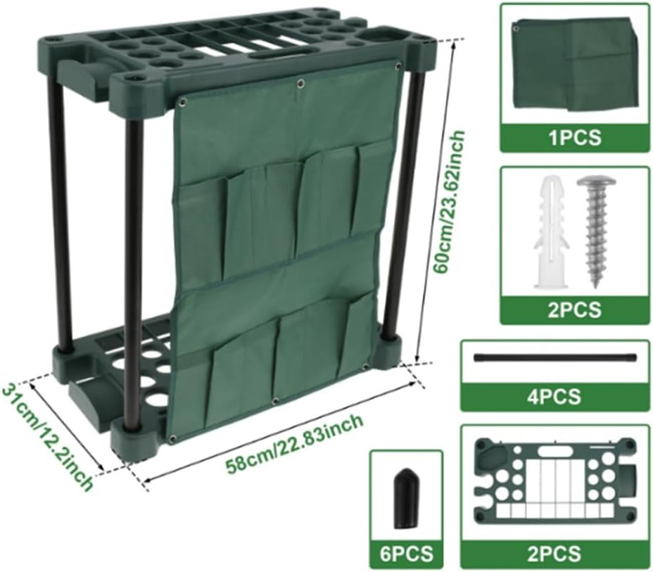Leona Co Compact Garden Tool Storage Rack Organizer with Multiple Pockets &ndash; Wall-Mounted Garage Shed Holder for Rakes, Shovels, and Hand Tools &ndash; 58X31X60Cm image number 1