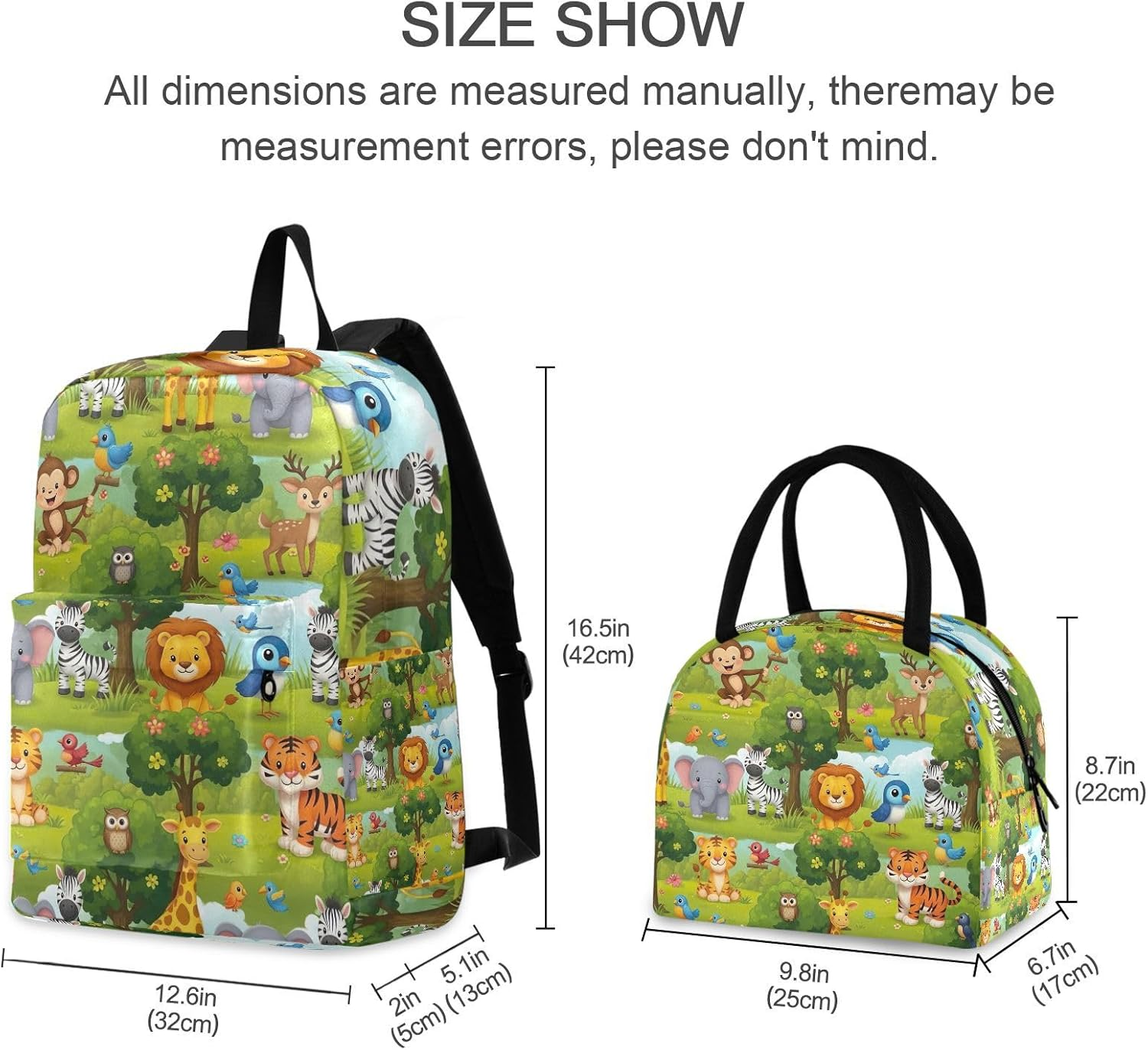 RPLIFE Backpack Lunch Box, Cute Cartoon Animals Giraffe Kids Backpacks with Lunch Bag, School Backpacks for Youth Travel and Daily Use image number 3