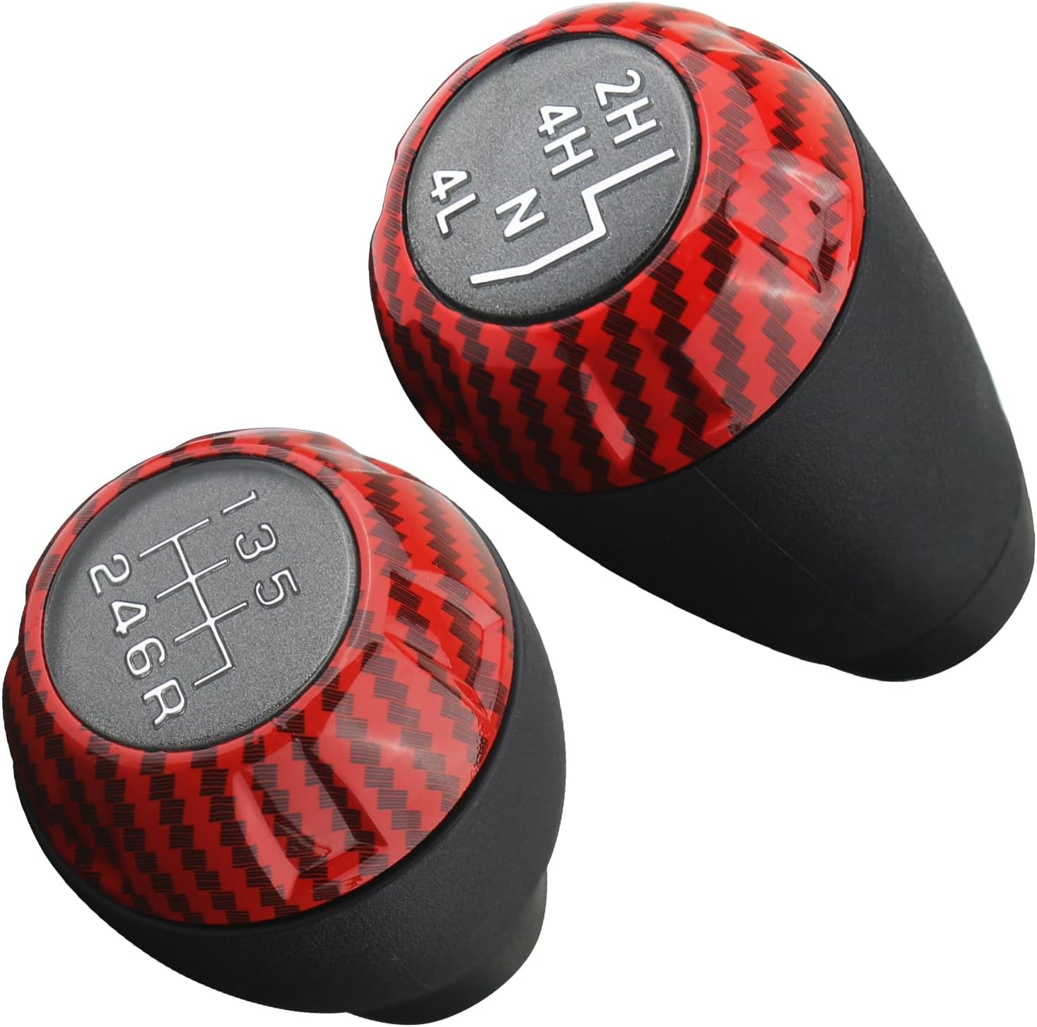 Apperfit Shift Shifter Knob Set (Red Carbon Fiber) for Manual Transmission & 4X4 Transfer Case Compatible with Jeep Wrangler JK 2007 2008 2009 2010 Replaces: 52060485AG
