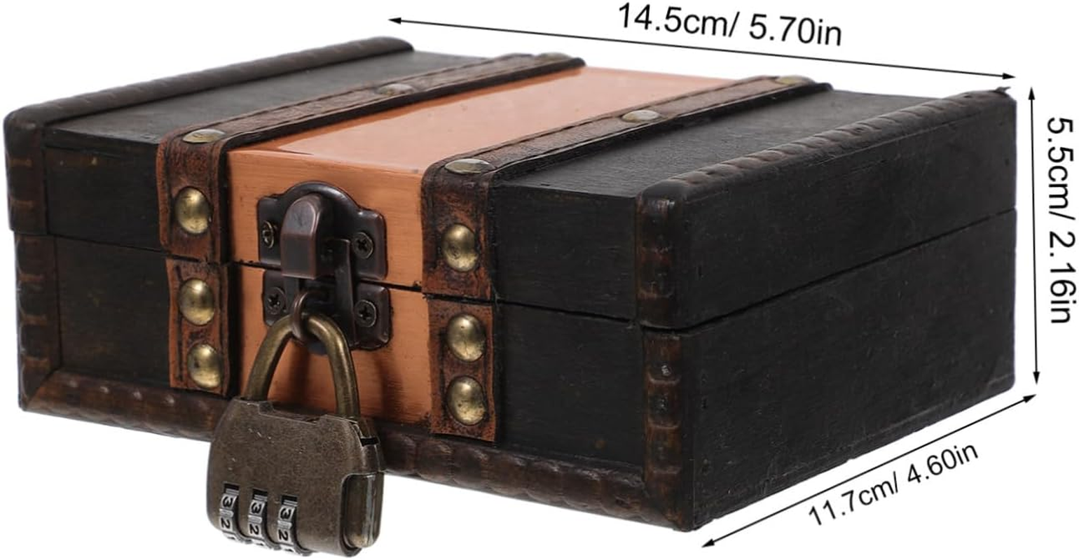 Angoily Vintage Wooden Treasure Chest Decorative Keepsake Box with Lock Retro Storage for Jewelry Documents Trinkets Unique Home Decor Idea image number 3