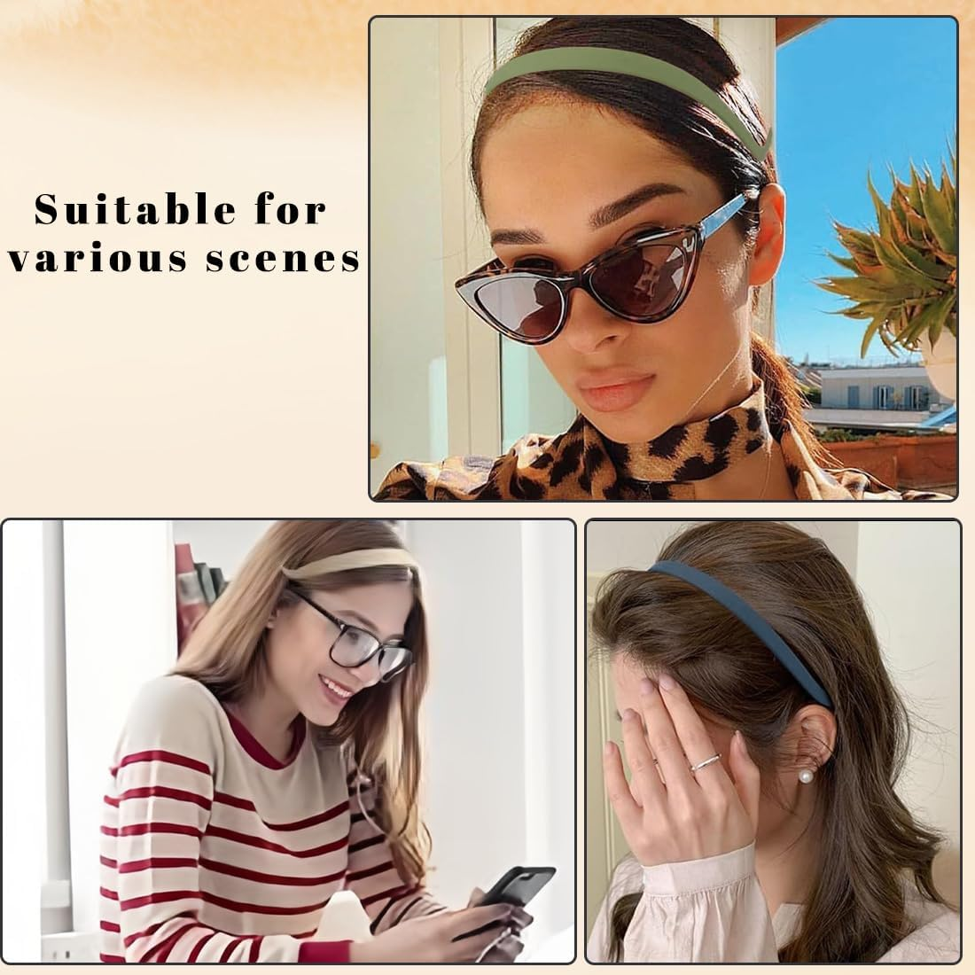 CATOR Pack of 5 Women'S Headbands, Hair Band, Women'S Zigzag Headband with Clips, Thin Headbands, Women, Matte Finish, Non-Slip, Ideal for Glasses and Everyday Use image number 3