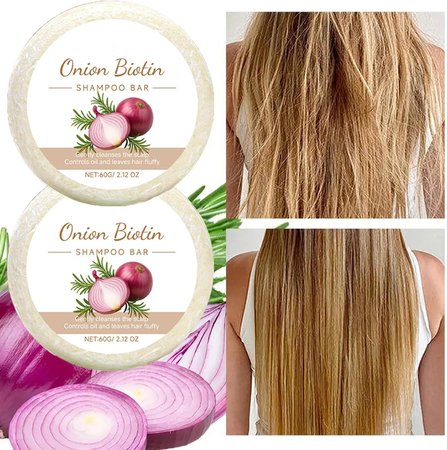 Onion Biotin Shampoo Bar,Rosemary Shampoo,Deep Cleansing & Moisturizing Shampoos,Refreshing Solid Anti-Dandruff Shampoos Bar,Rich Lather for All Hair Types,Fine Hairs for Men & Women (3 PCS) - 1 Pcs image number 6