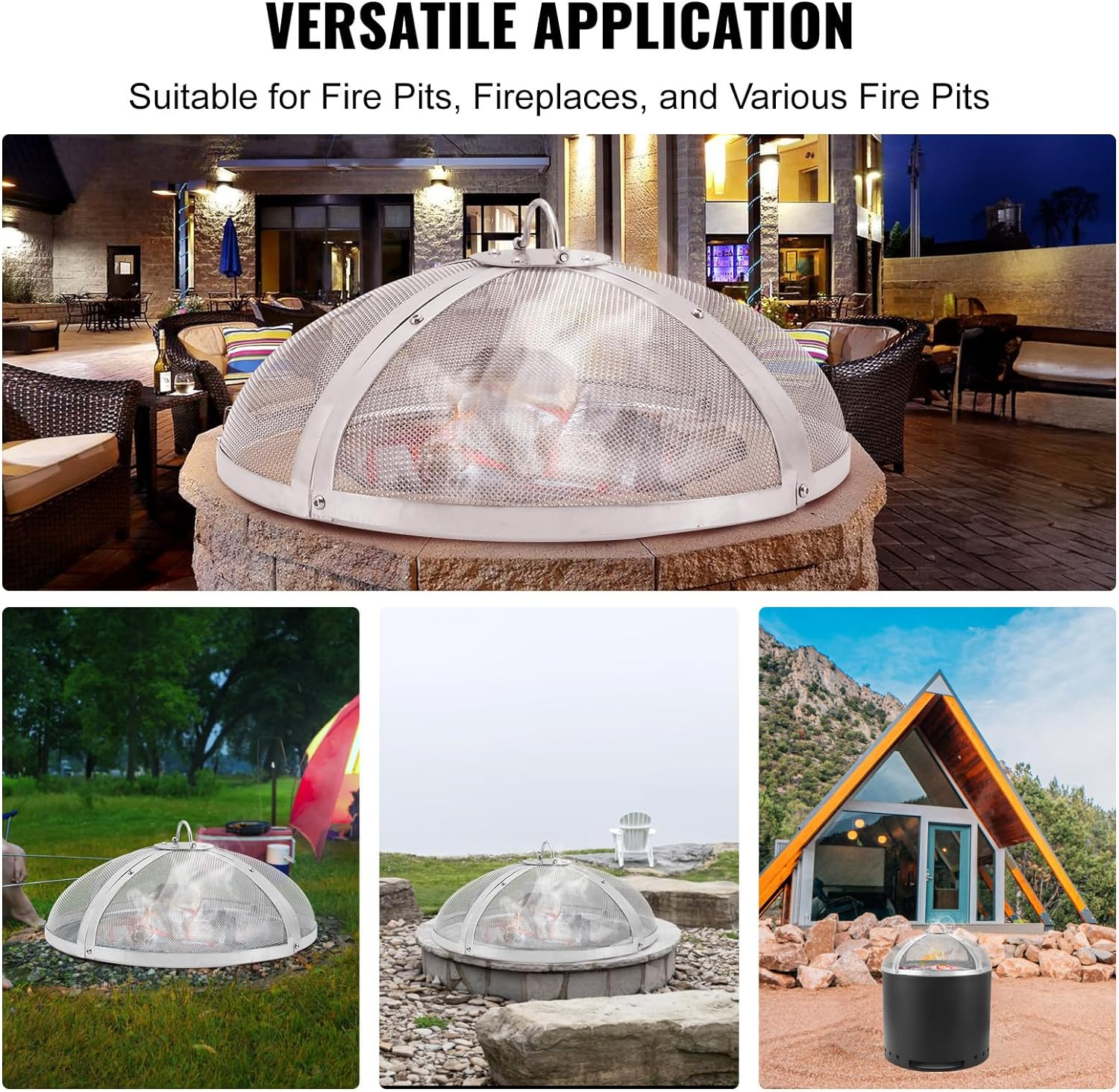 VEVOR Fire Pit Spark Screen round 27", Reinforced Heavy Duty Steel Metal Cover, Outdoor Firepit Lid, Easy-Opening Top Screen Covers round with Ring Handle for Outdoor Patio Fire Pits Backyard image number 6