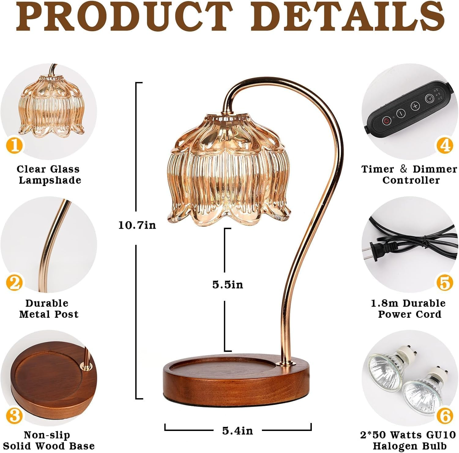 Fragrance Candle Warmer Lamp(Includes 2 Bulbs) Electric Candle Warmer with Timer & Dimmer，Home Decor Wax Melter ，Suitable for Scented Candles in Bottles Of image number 5