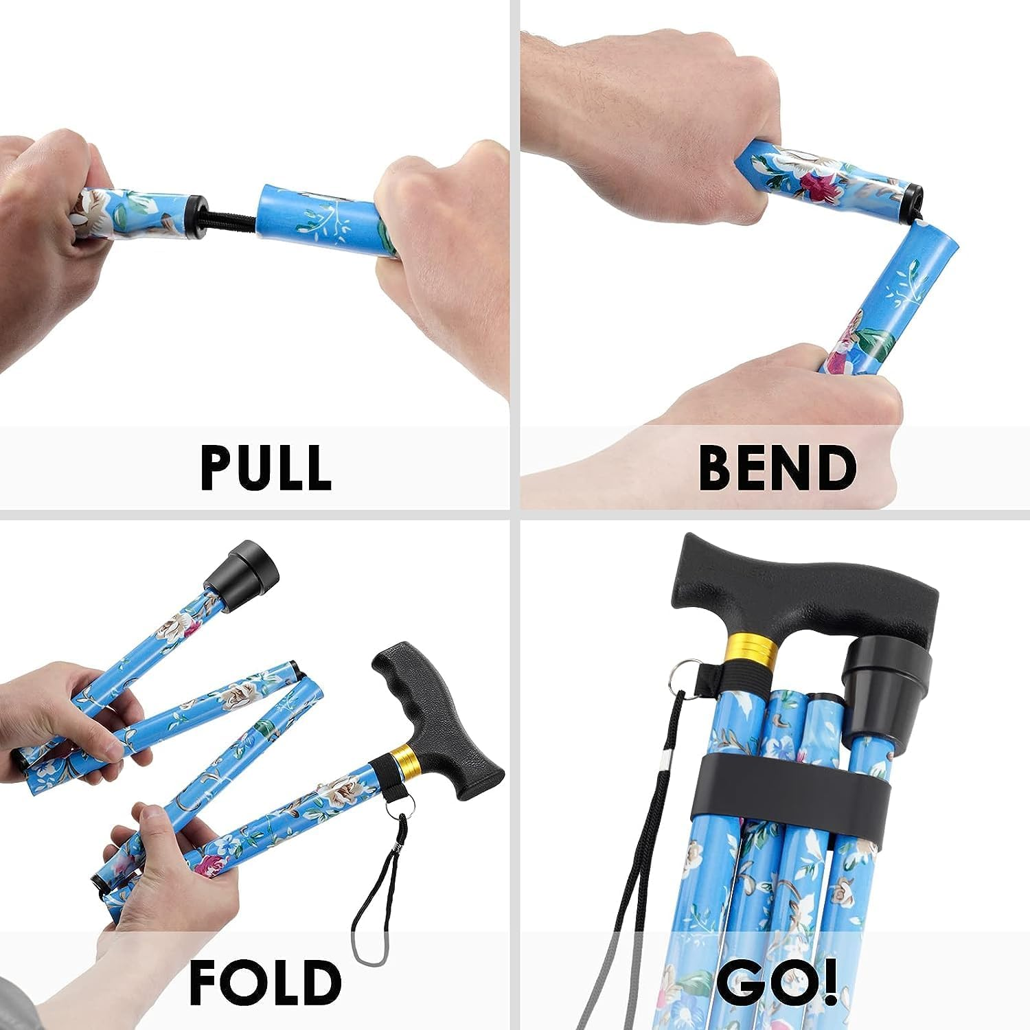 Senior Folding Cane, Hiking Cane, Hiking Cane, Senior Folding Cane, Senior and Adult Folding Cane, Mobility Aid, Men'S and Women'S Folding Pocket Cane (Blue) image number 3