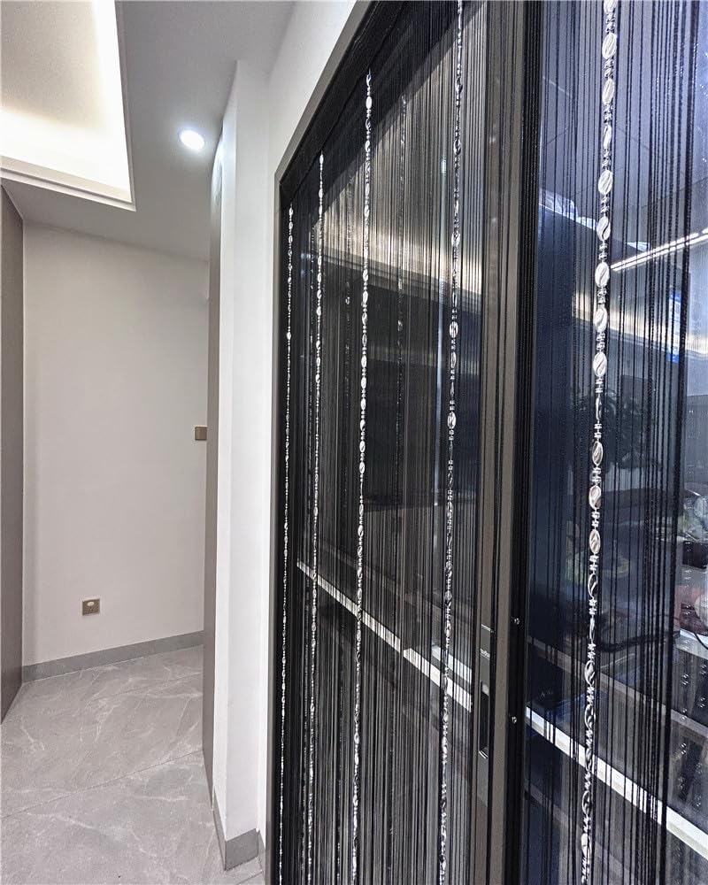 Ave Split 100Cmx200Cm Decorative Door String Curtain Beads Wall Panel Fringe Window Room Divider Blind for Wedding Coffee House Restaurant Parts Door Divider Beads Tassel Screen Decoration (Black25) image number 5
