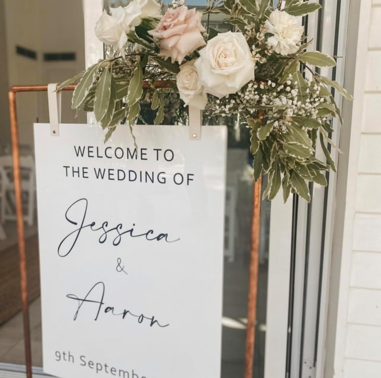 Leather Sign Straps for Hanging Sign, Welcome Sign, Wedding Sign, Engagement Sign, Event Display Sign, Seating Chart, Ceremony, Acrylic, Foamboard, Frame (White) image number 3