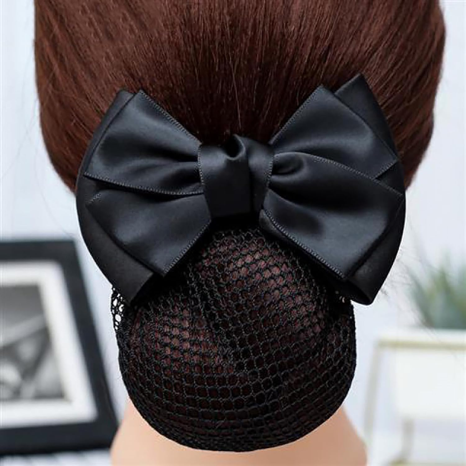Pack of 2 Hair Bun Bowknot Hair Clip Hair Net Bun Bowknot Hair Net Elastic Mesh Hair Clip Bun Cover Bow Hair Net for Nurse Bench Worker Air Stewardess