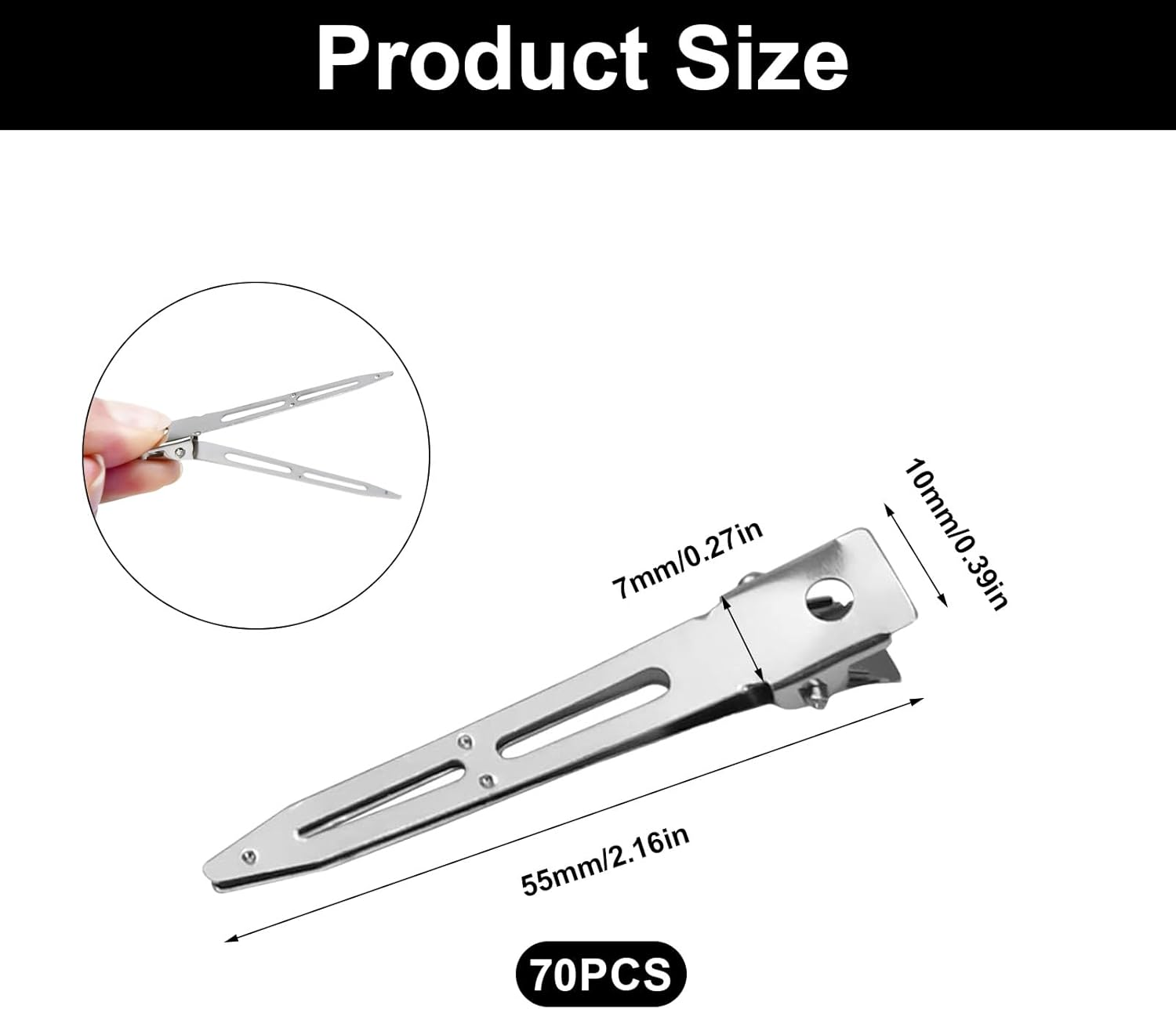 Entebill Women'S Hair Clips, 5.5 Cm Metal Hair Clips, Hairdresser Alligator Hair Clips, Silver, Hair Clips, Hairdressing Supplies, Women'S Curls, Fixing for Hair Styling, DIY Pack of 70 image number 2