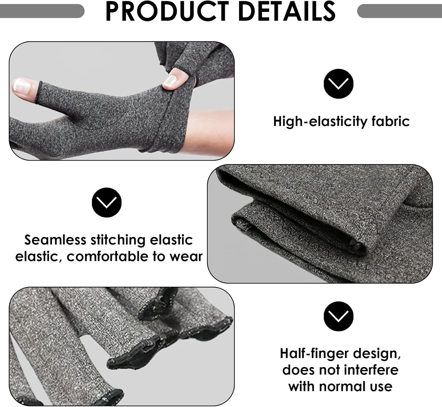 Bushhaven Arthritis Gloves for Women & Men - Fingerless Arthritic Hand Gloves for Carpal Tunnel, Tendonitis & Rheumatoid Relief - Breathable Compression for Typing, Work & Daily Support (Black) image number 6