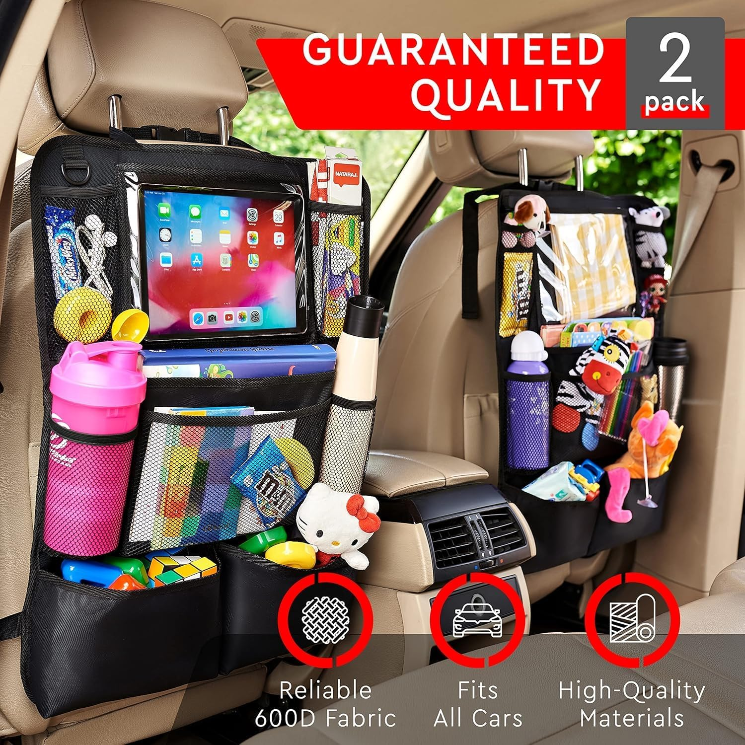 2-Pack Car Backseat Organizer with 9 Storage Pockets & Tablet Holder &ndash; Kick Mats Rear Seat Protector for Kids, Black &ndash; Travel Accessories image number 4